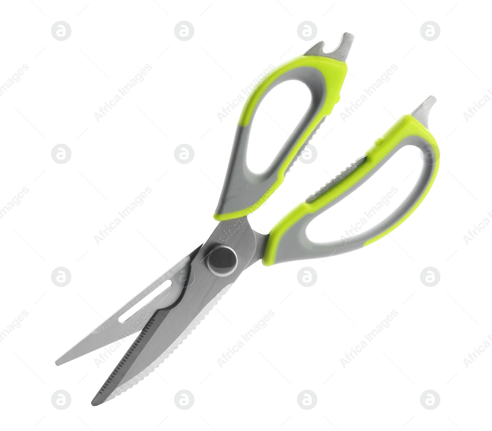 Photo of Pair of sharp scissors on white background