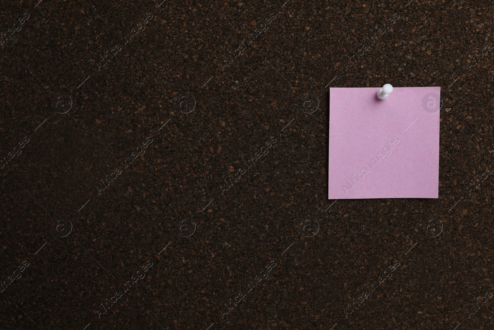 Photo of Violet paper note pinned to cork board. Space for text