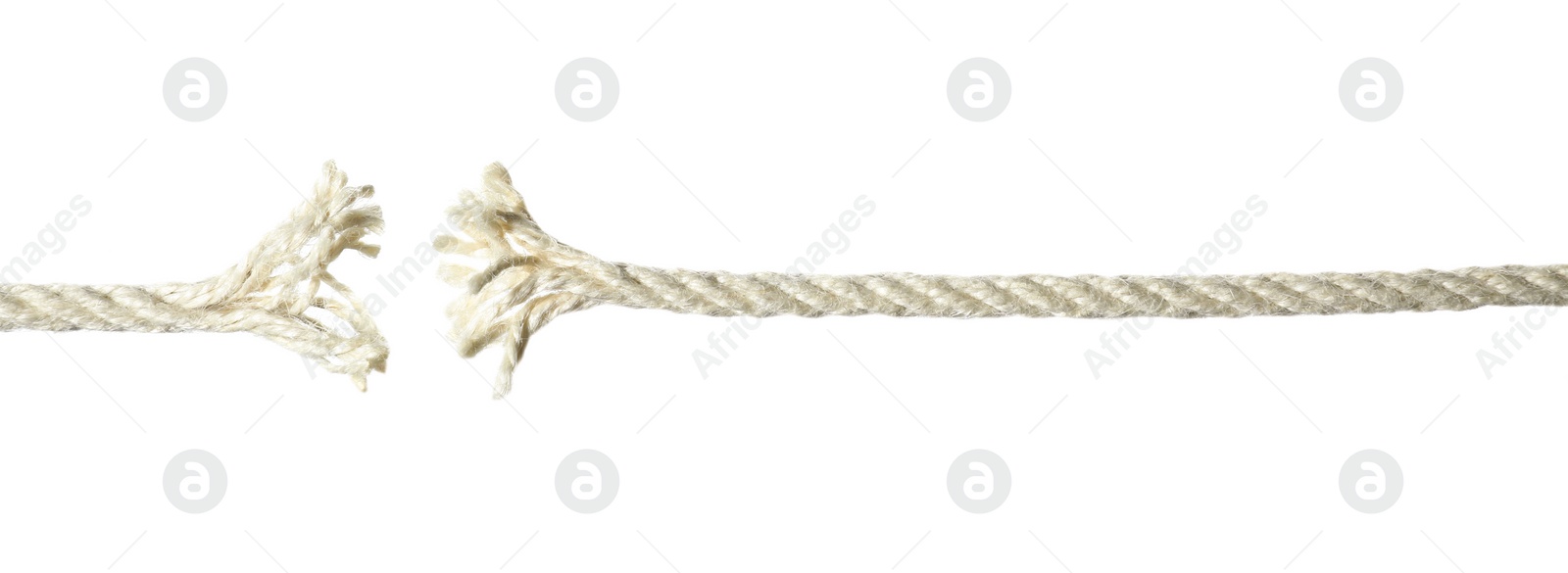 Photo of Torn hemp rope isolated on white. Natural material