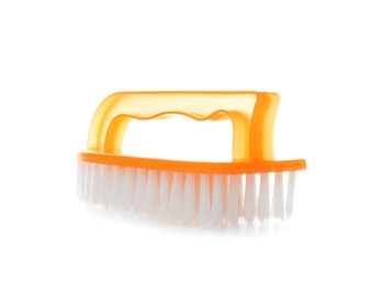 Photo of New brush on white background. Cleaning supplies