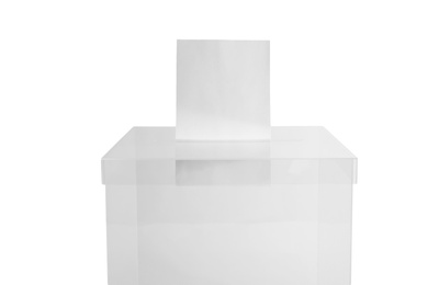 Ballot box with vote on white background. Election time