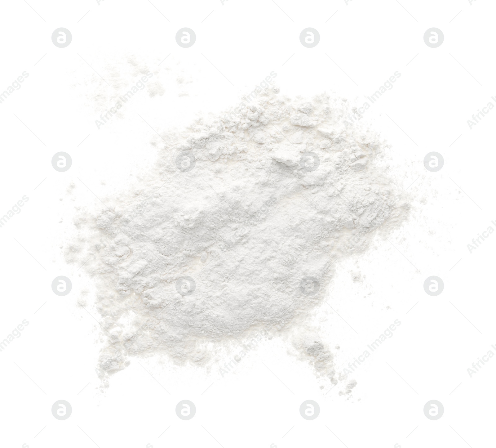 Photo of Pile of organic flour isolated on white, top view