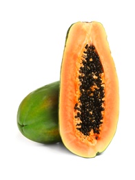 Photo of Fresh juicy ripe papayas on white background