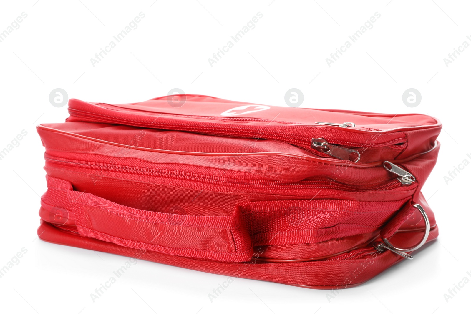 Photo of First aid kit on white background. Health care