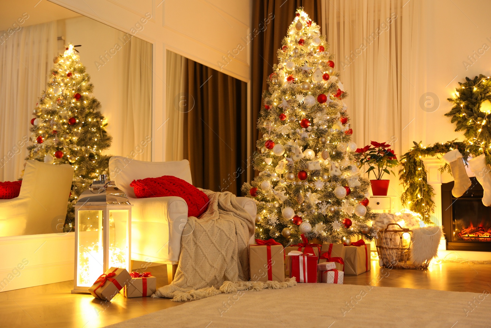 Photo of Living room with Christmas decorations. Interior design