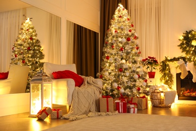 Living room with Christmas decorations. Interior design