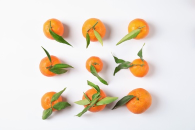 Photo of Flat lay composition with ripe tangerines on white background