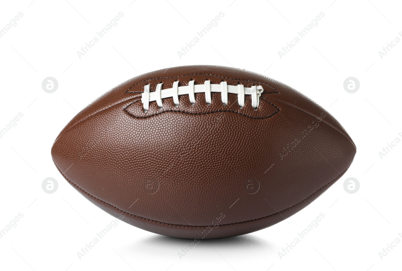 Photo of Leather American football ball on white background