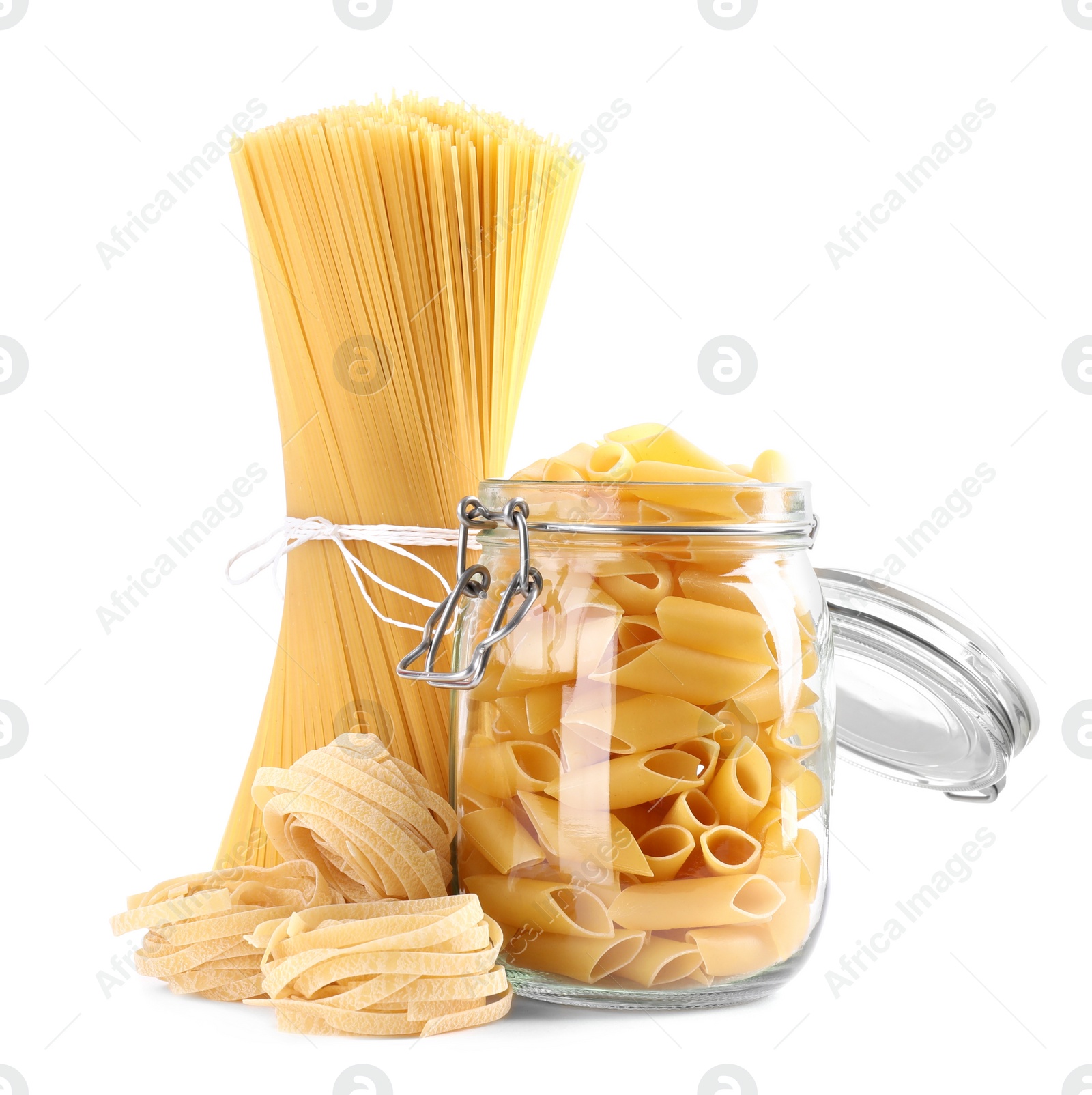 Photo of Different types of pasta isolated on white