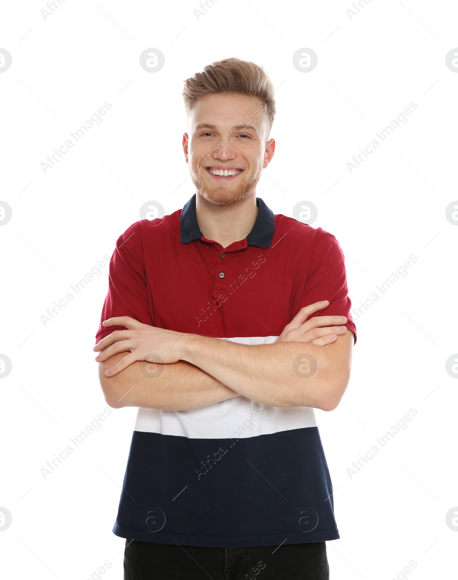 Photo of Portrait of handsome young man on white background