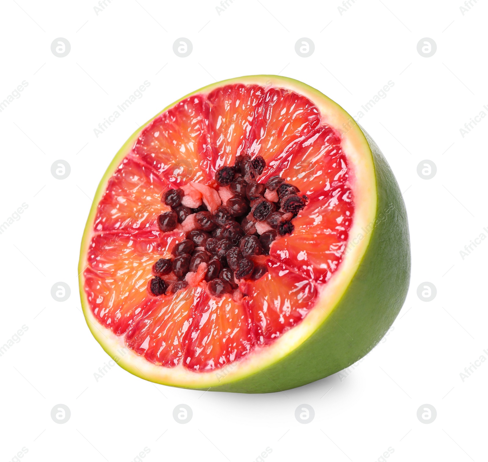 Image of Genetically modified papaya with red orange on white background