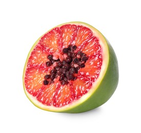 Image of Genetically modified papaya with red orange on white background