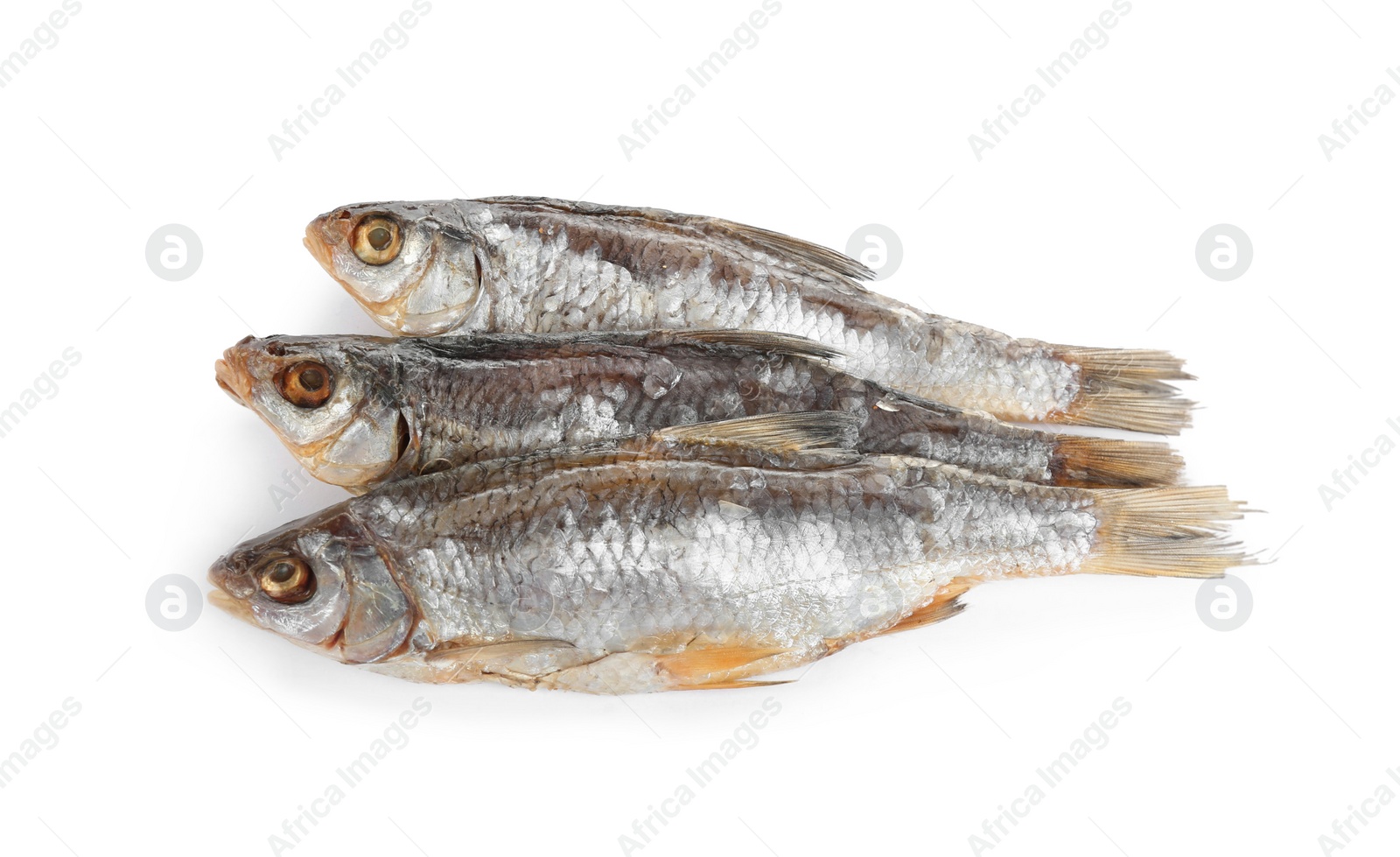Photo of Tasty dried fish isolated on white. Seafood