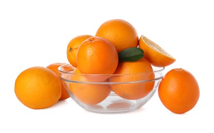 Fresh oranges in bowl isolated on white