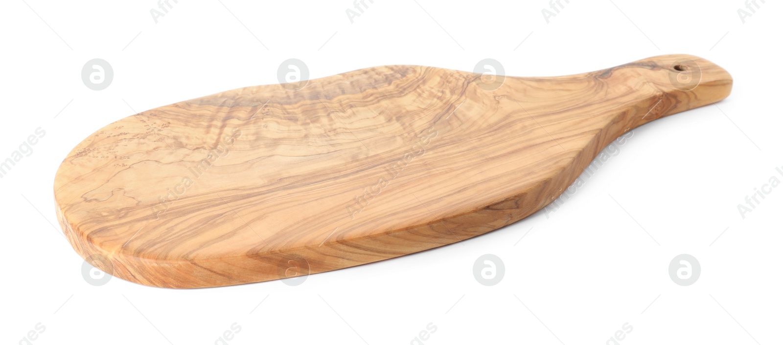Photo of New wooden cutting board isolated on white