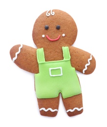 Cute fresh gingerbread man isolated on white