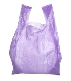 Photo of One purple plastic bag isolated on white