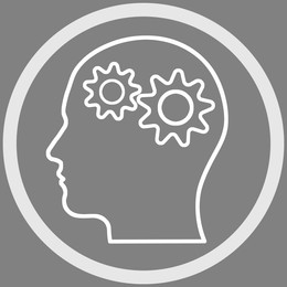 Image of Human head with gears in frame, illustration on grey background