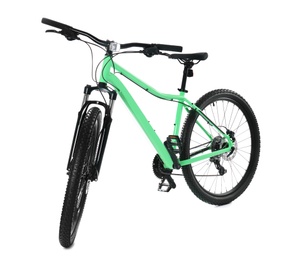 Photo of Modern bicycle on white background. Healthy lifestyle