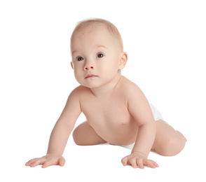 Photo of Cute healthy little baby on white background