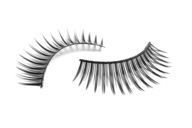 Photo of False eyelashes on white background