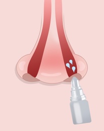 Nasal spray advertisement poster. Illustration of nose 