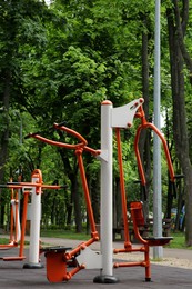 Photo of Empty outdoor gym with chest press machine