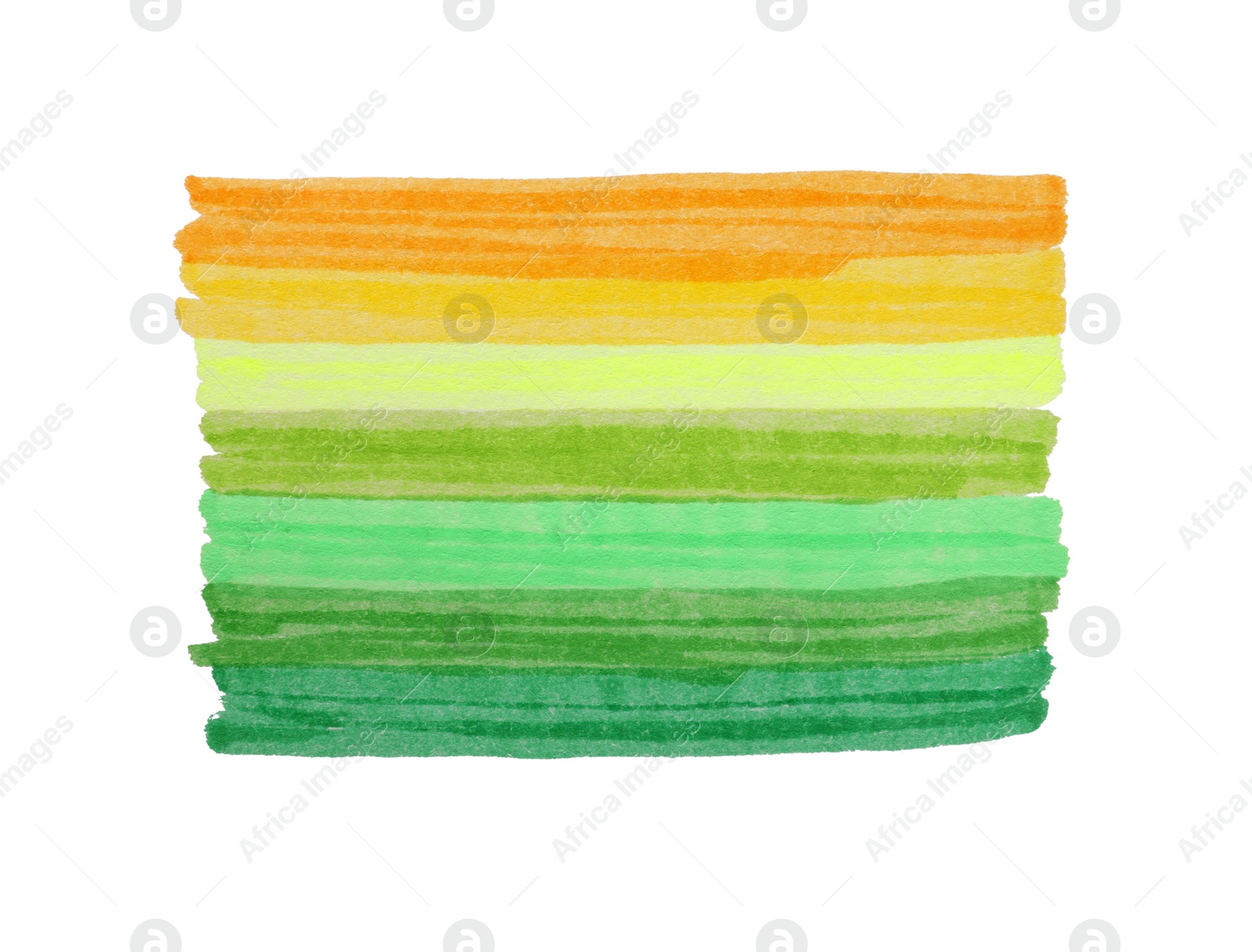 Photo of Colorful stripes drawn with markers isolated on white, top view