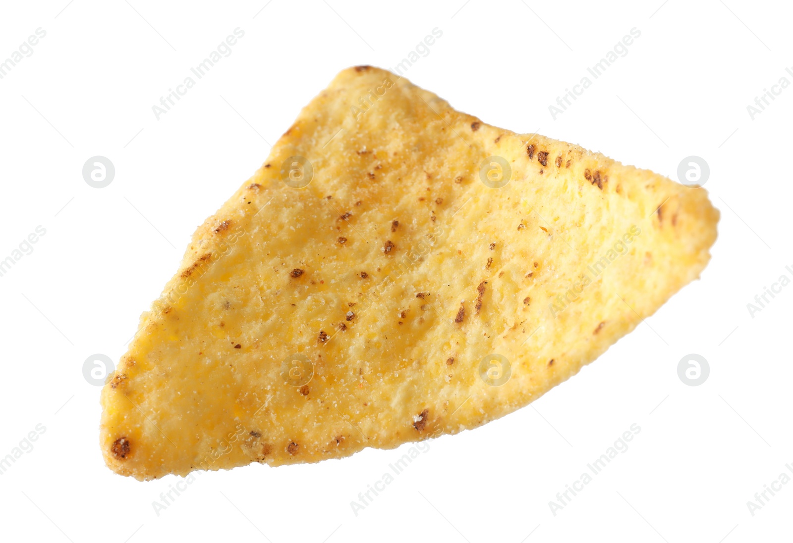 Photo of Tasty Mexican nacho chip on white background