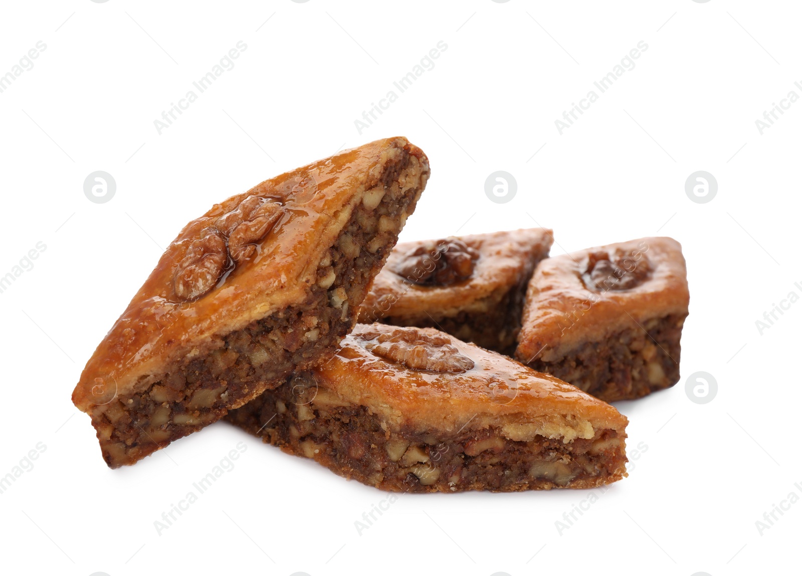 Photo of Delicious turkish baklava on white background. Eastern sweets