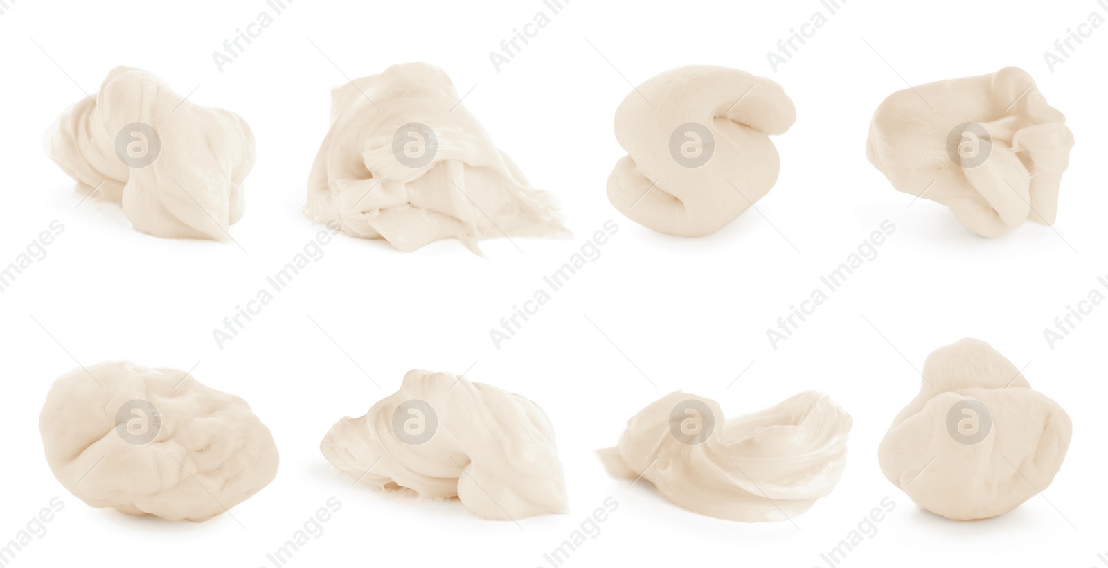 Image of Used chewing gum on white background, collage