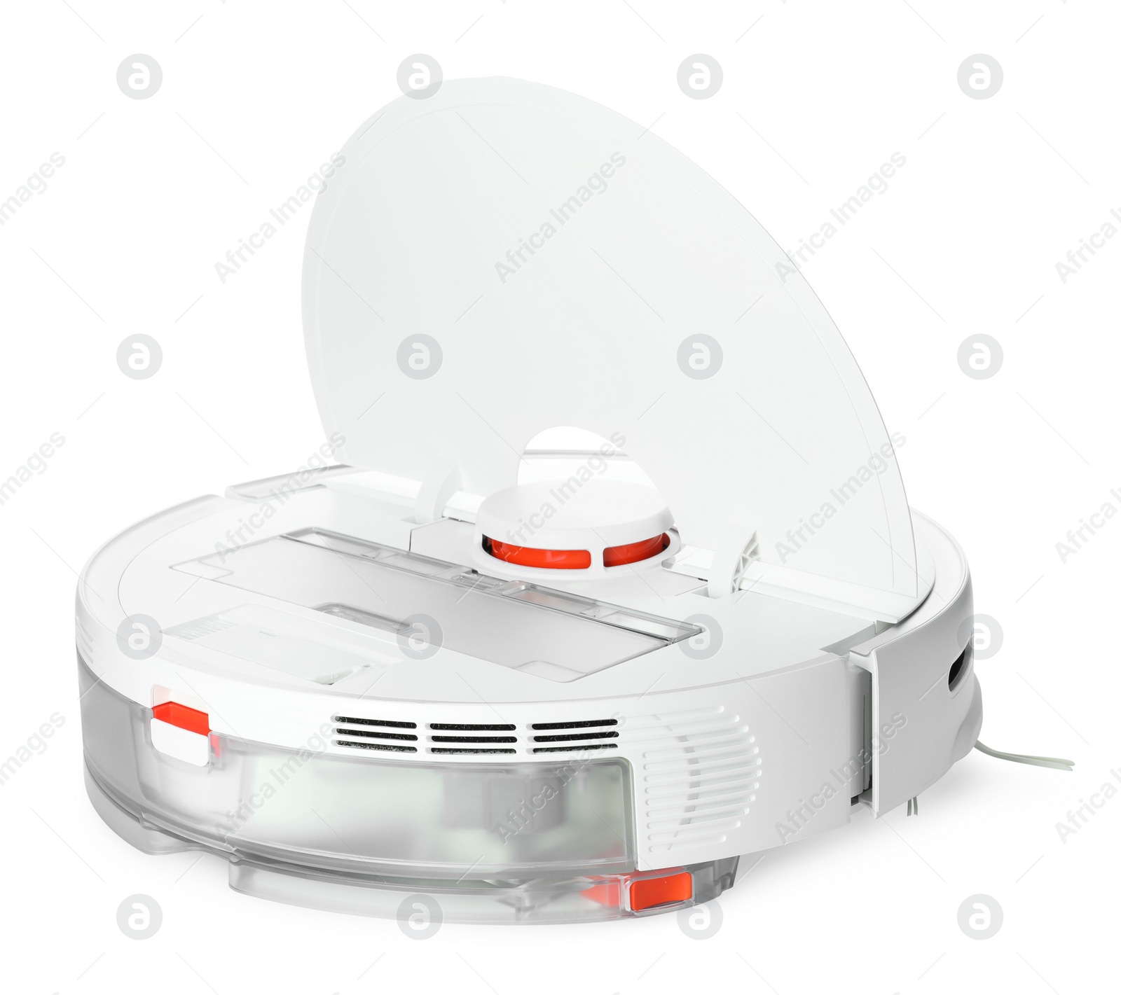 Photo of Open robotic vacuum cleaner isolated on white