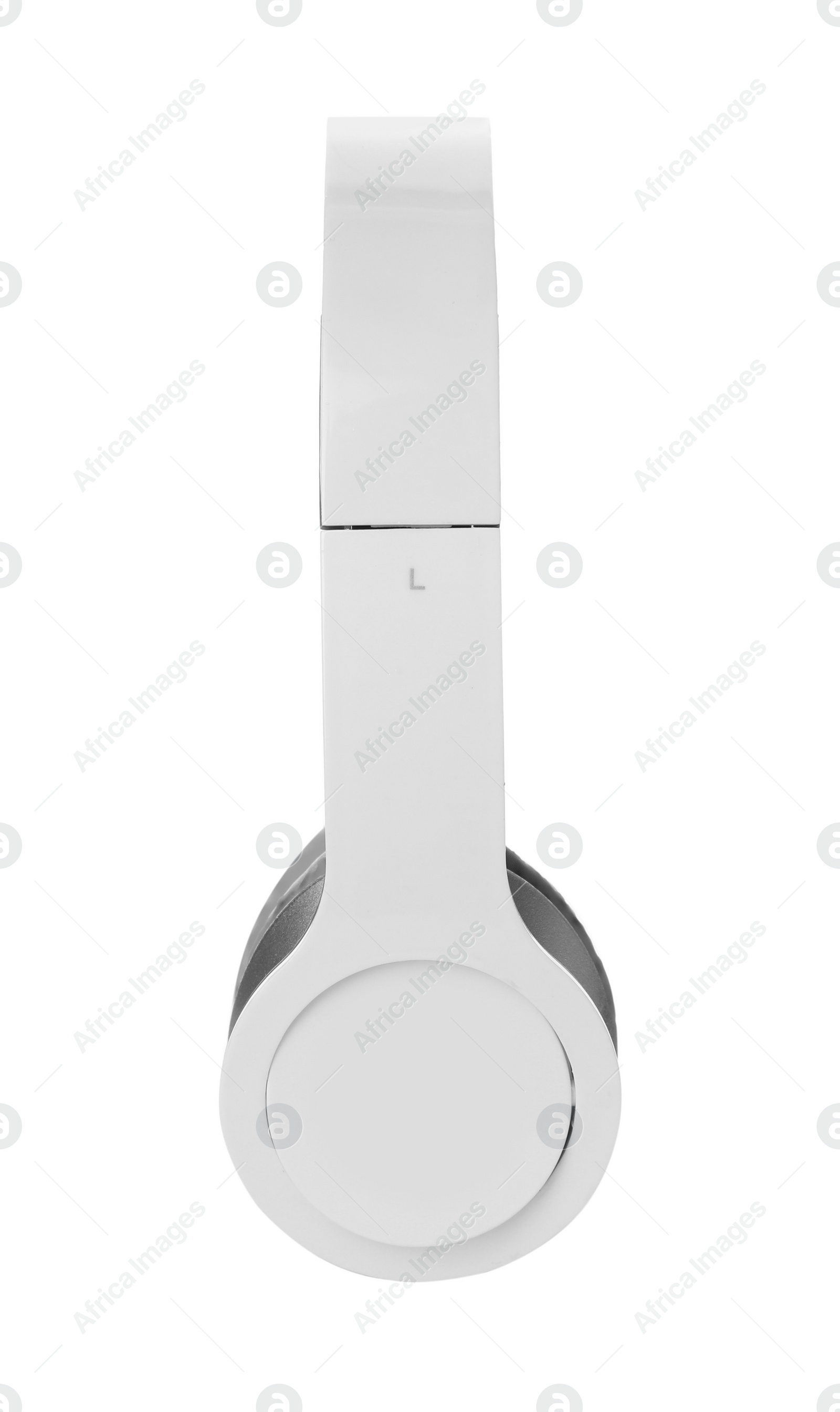 Photo of Stylish modern headphones with earmuffs on white background