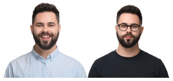 Image of Portrait of twin brothers on white background