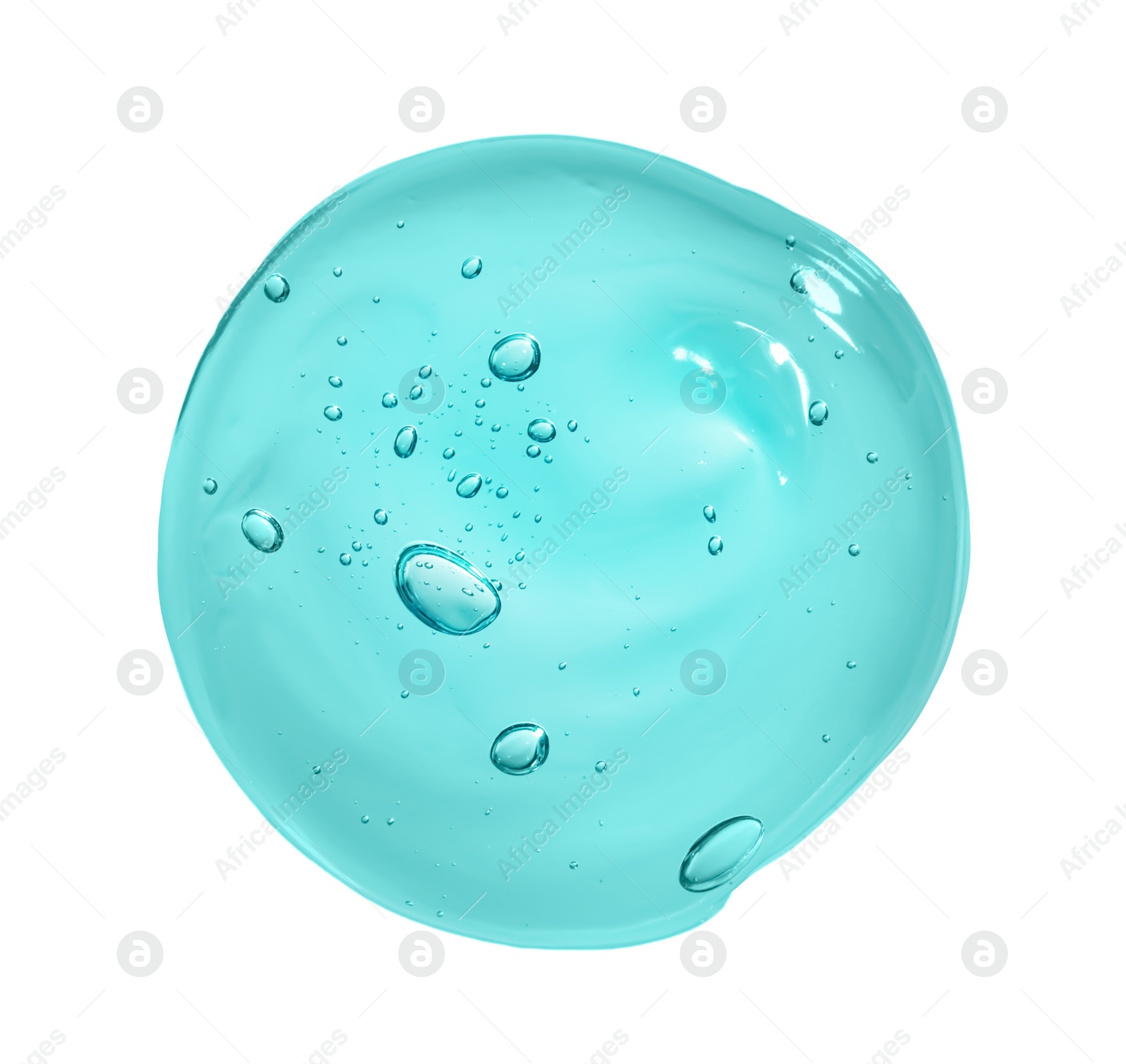 Photo of Sample of turquoise facial gel on white background, top view