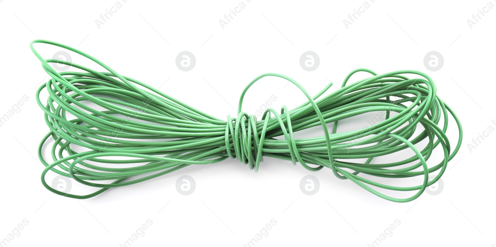 Photo of Green cable on white background. Electrician's supply