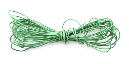 Green cable on white background. Electrician's supply