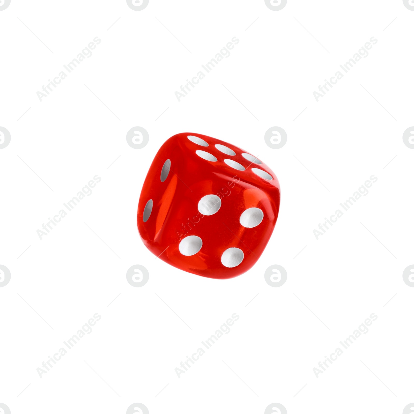 Photo of One red game dice isolated on white