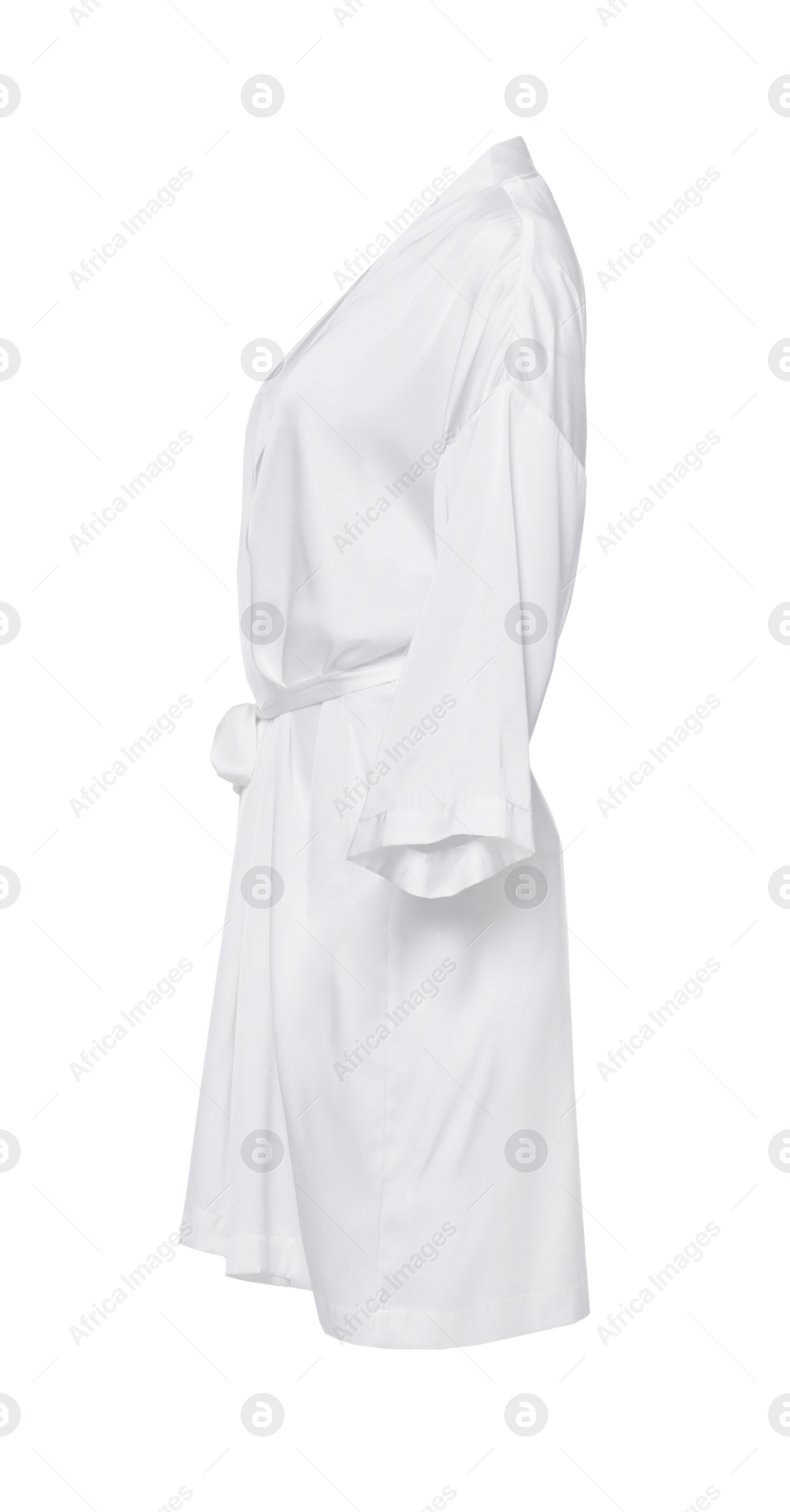 Image of Clean silk bathrobe with belt isolated on white, side view