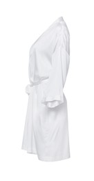 Image of Clean silk bathrobe with belt isolated on white, side view