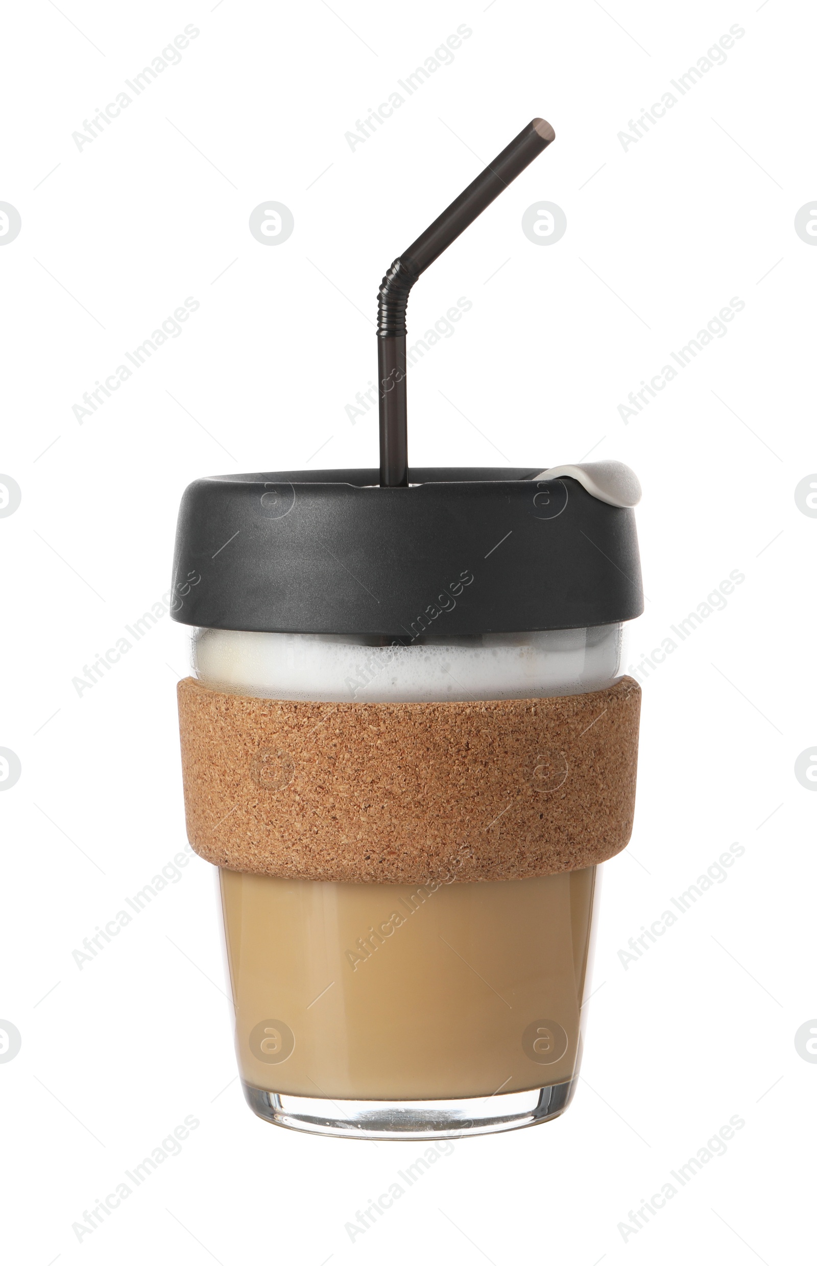 Photo of Tasty latte in takeaway glass isolated on white