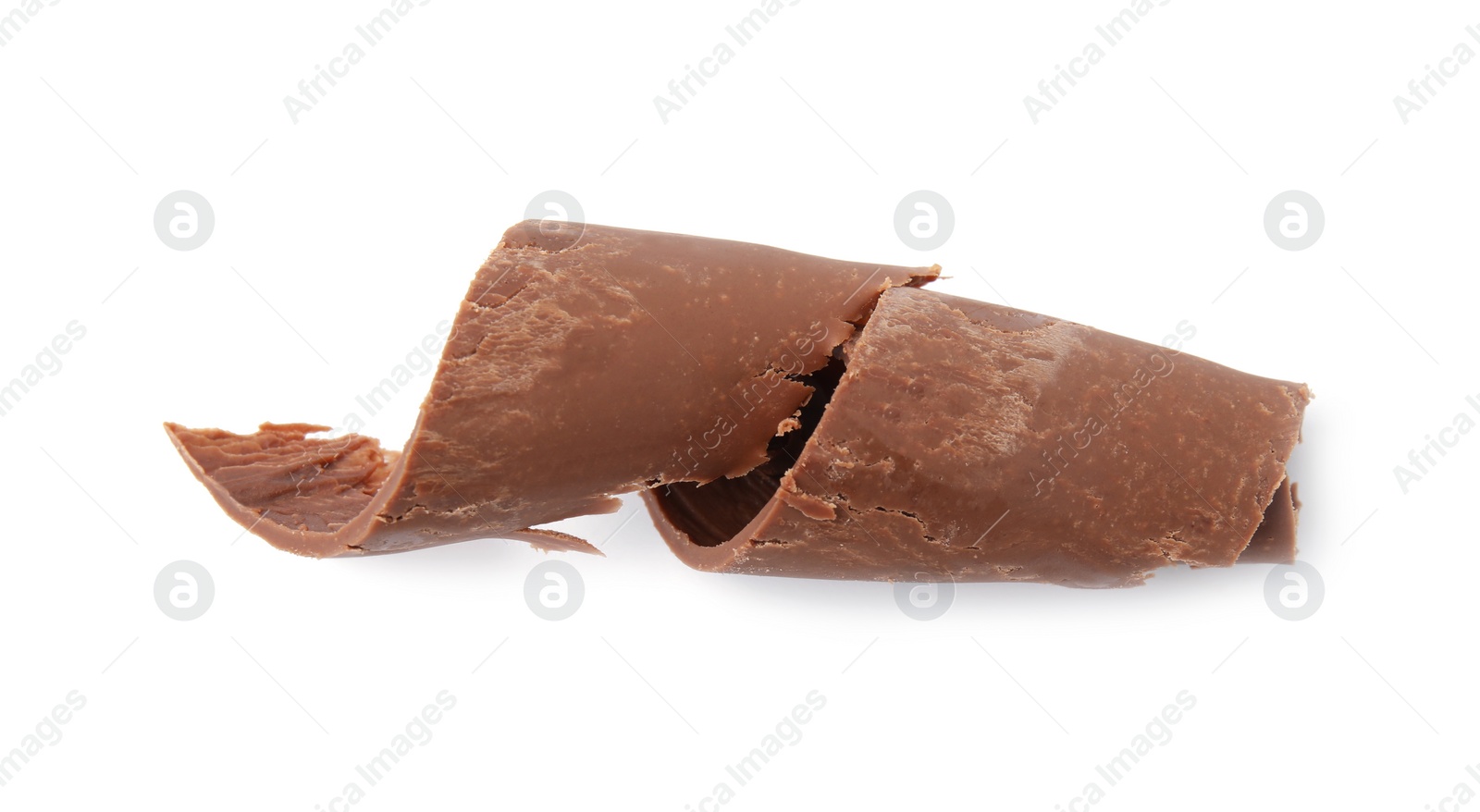 Photo of Tasty chocolate curl isolated on white, top view