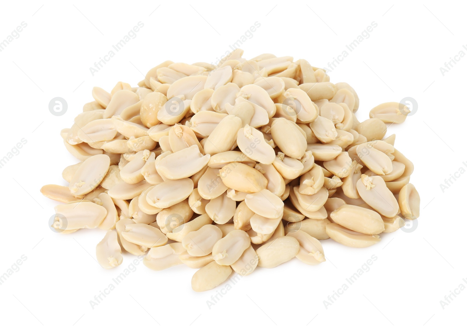 Photo of Pile of fresh peeled peanuts isolated on white