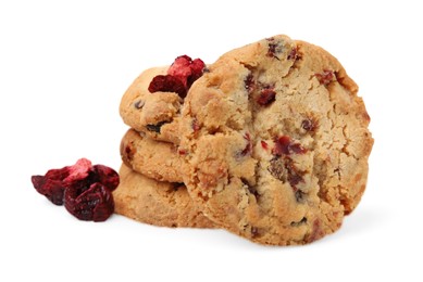 Photo of Cookies and freeze dried fruits isolated on white