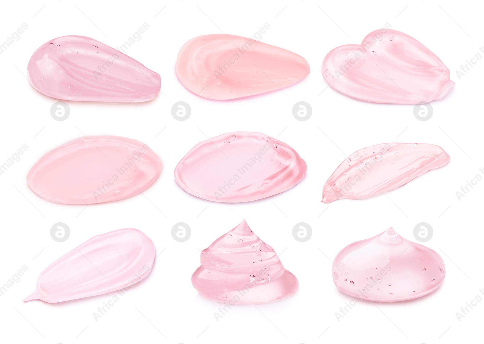 Image of Set with samples of cosmetic gel on white background