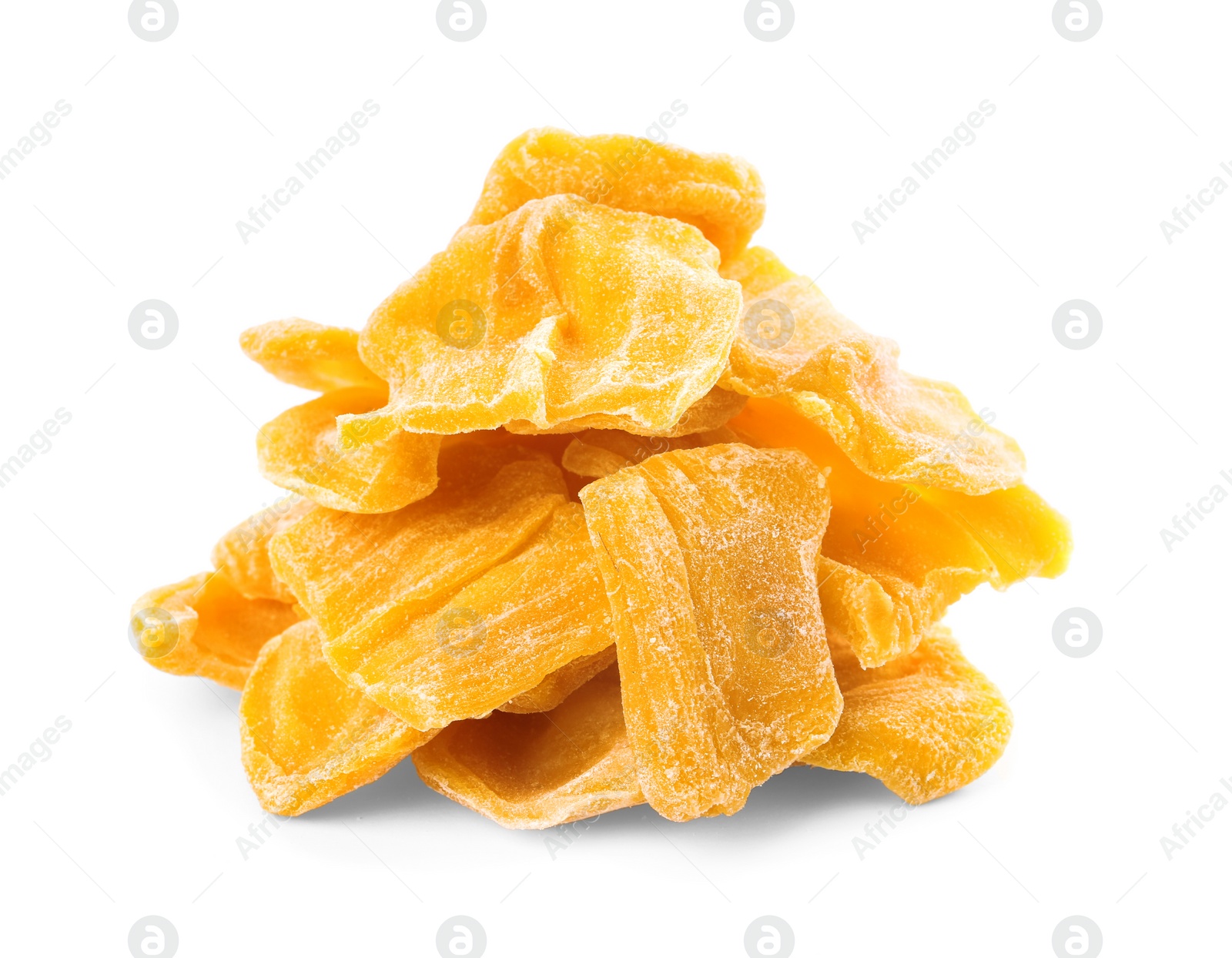 Photo of Sweet dried jackfruit slices on white background