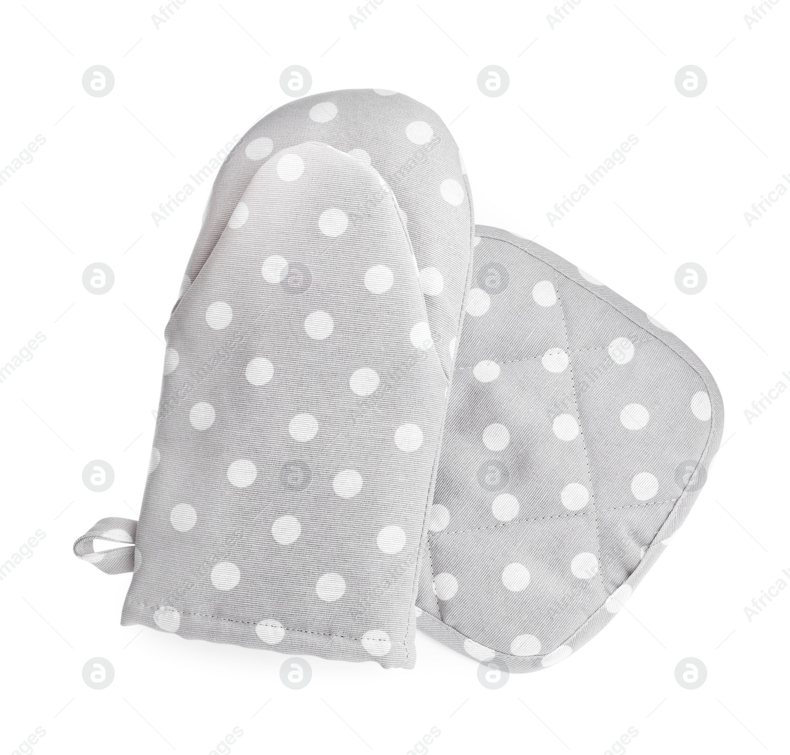 Photo of Oven glove and potholder for hot dishes on white background, top view