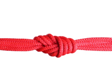 Photo of Color ropes with knot on white background