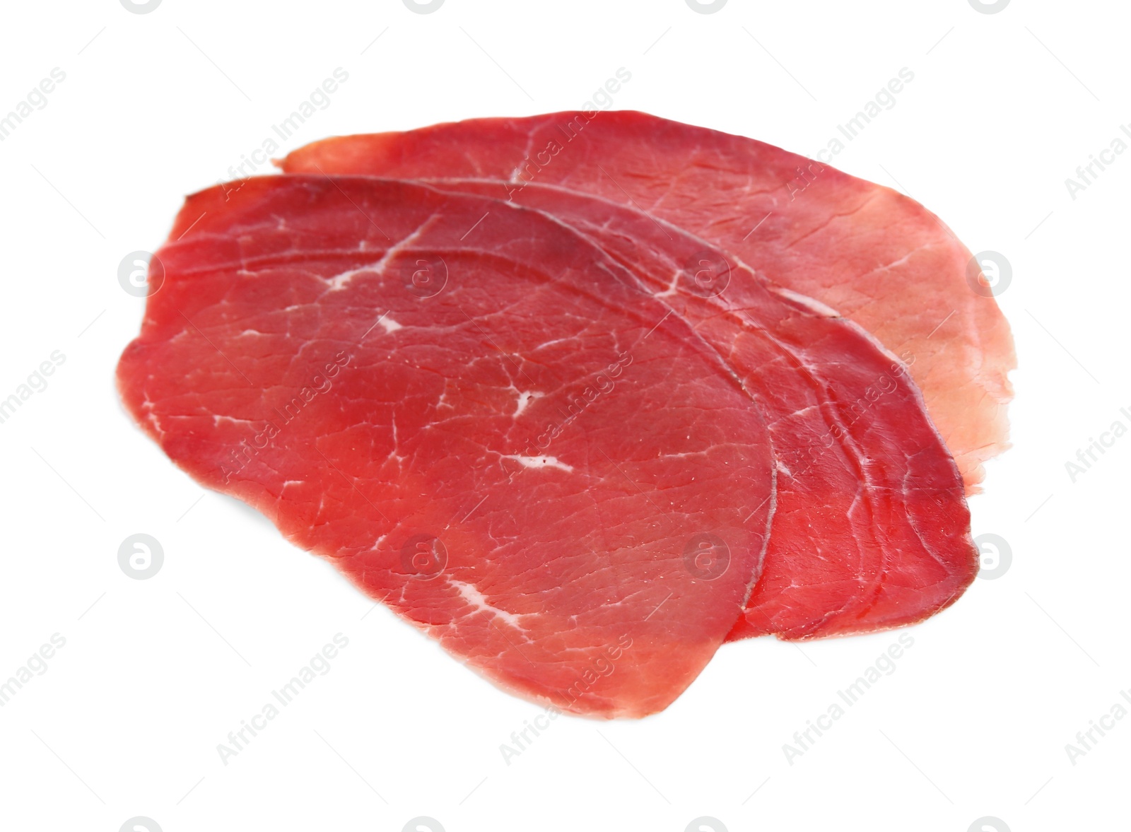 Photo of Slices of tasty bresaola isolated on white