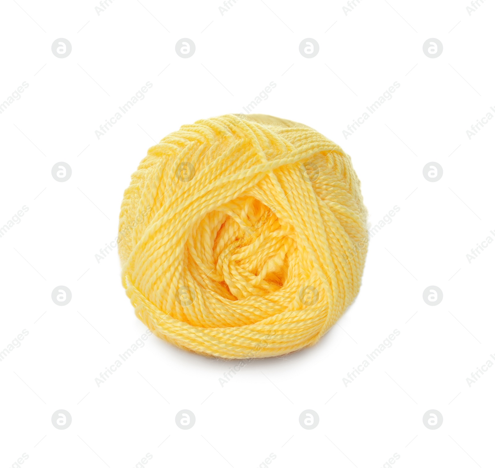 Photo of Soft yellow woolen yarn isolated on white